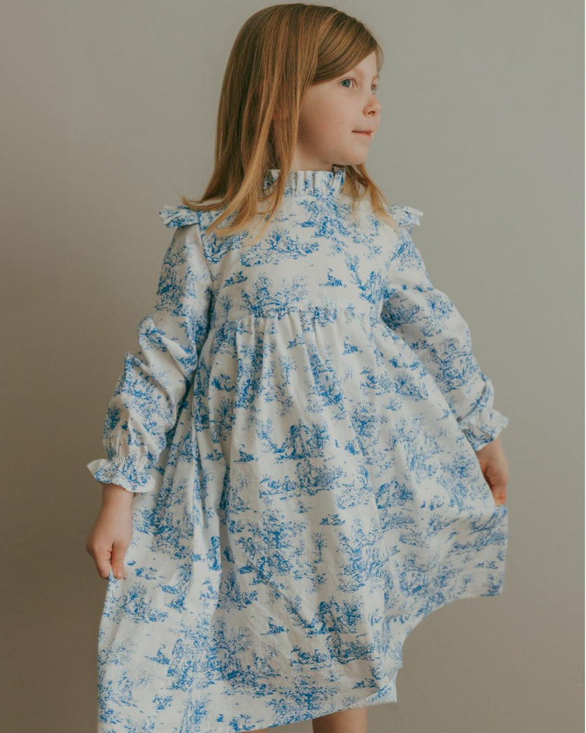 Aoki Blue Toile Dress| Long Sleeve