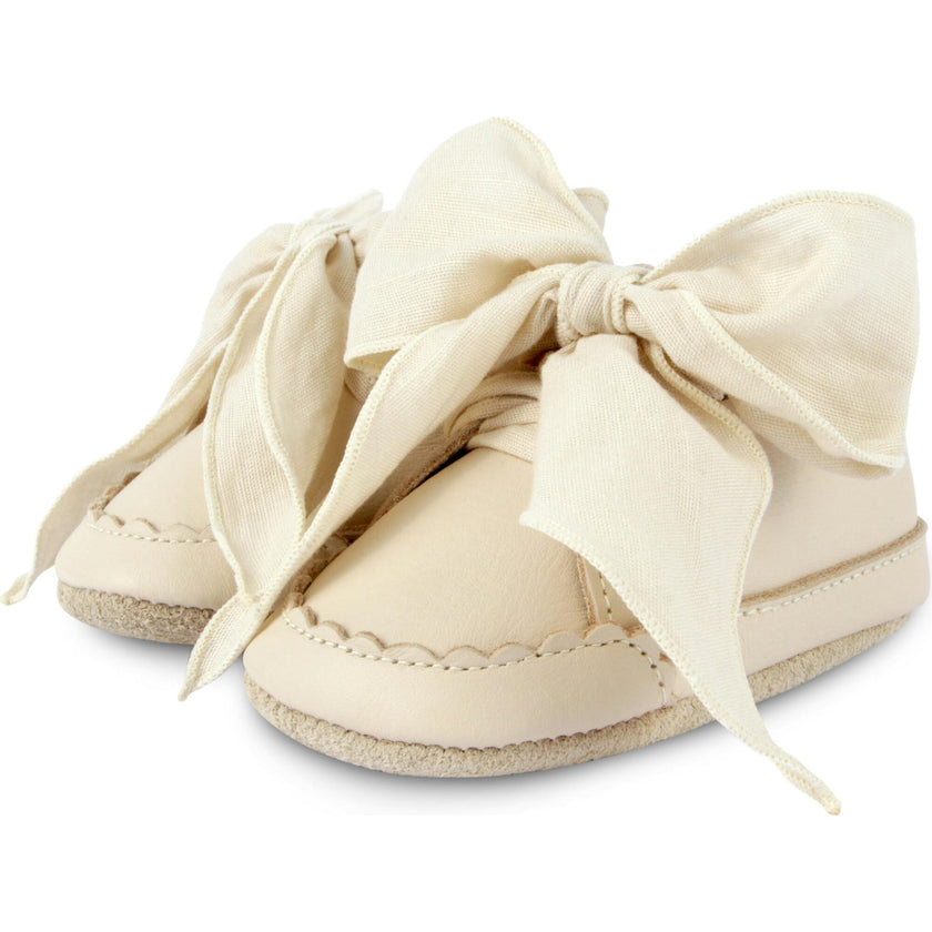 Lonny Chiffon Bow Small Wavy Edge Leather Shoes
