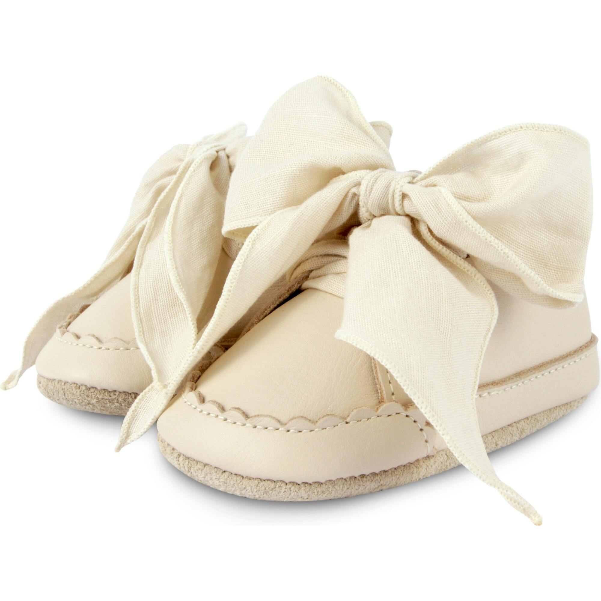 Lonny Chiffon Bow Small Wavy Edge Leather Shoes