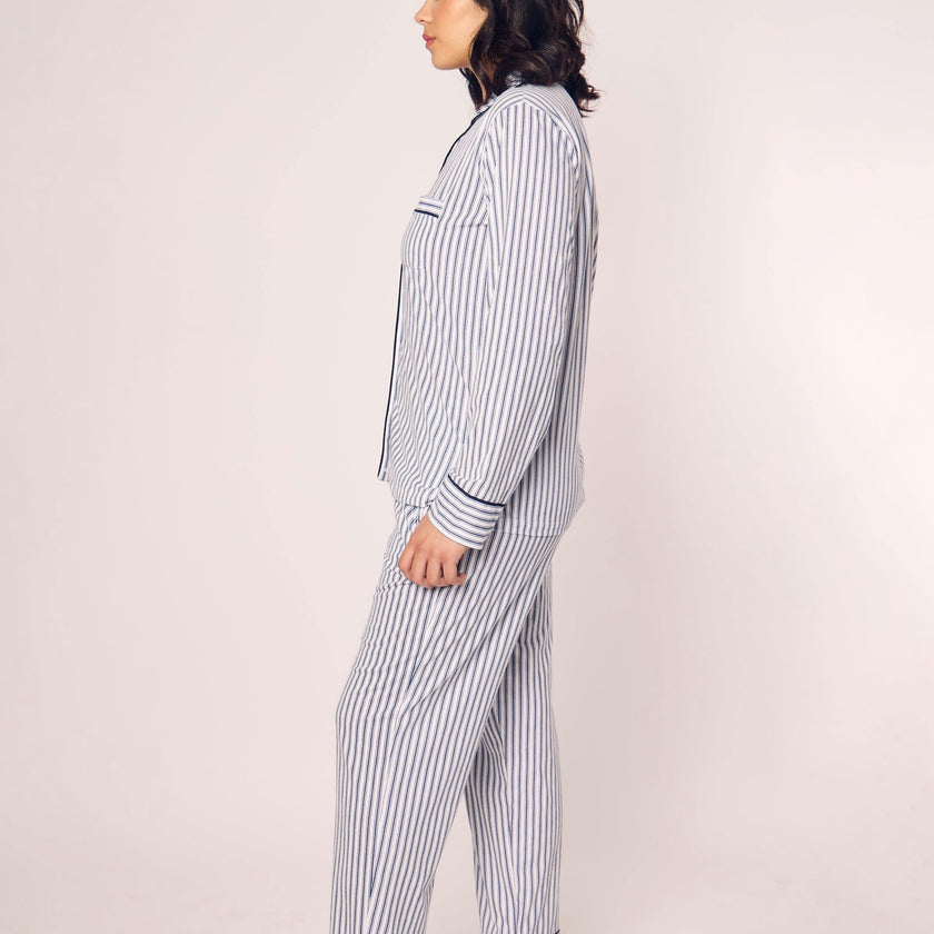 Women's Pima Pajama Set in Navy French Ticking