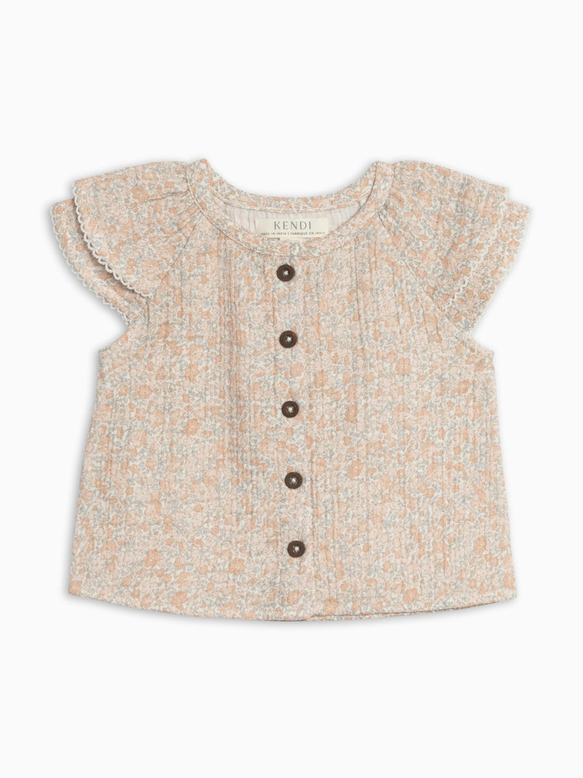 Nelly Muslin Ruffle Sleeve Top - Belmont Floral / Shell + Powder