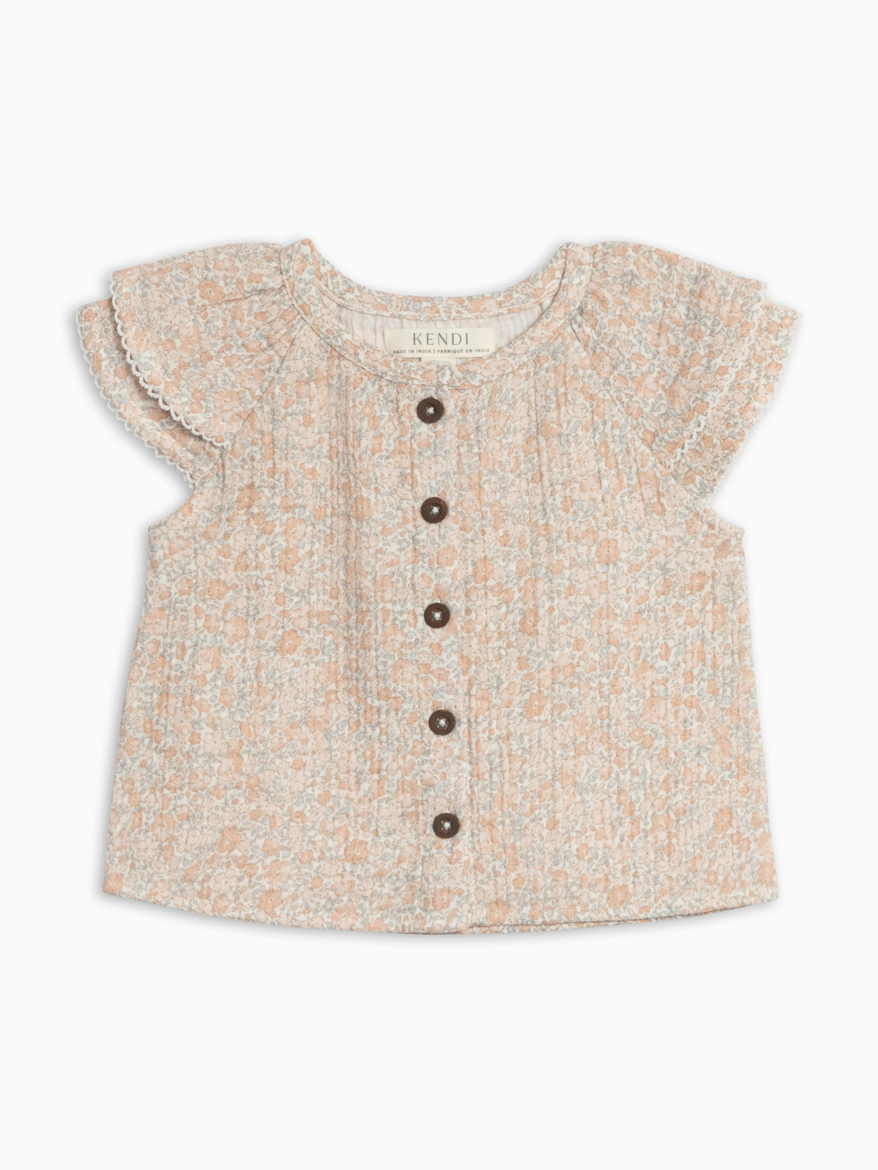 Nelly Muslin Ruffle Sleeve Top - Belmont Floral / Shell + Powder