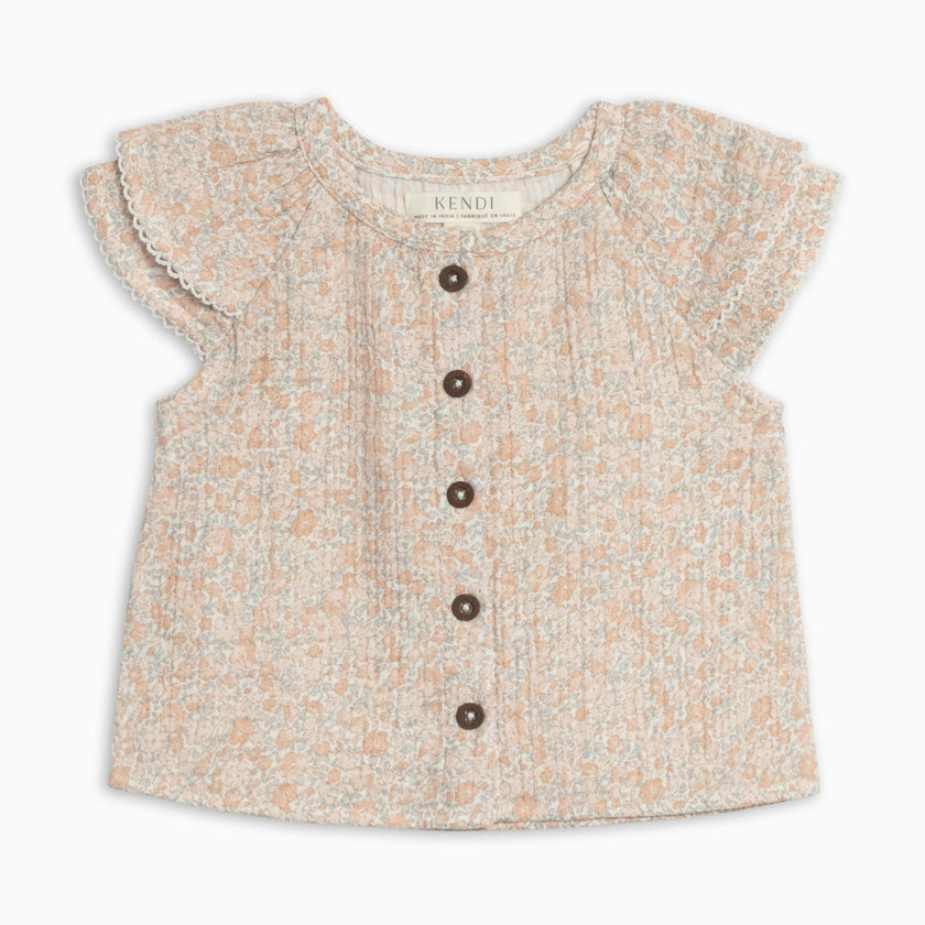 Nelly Muslin Ruffle Sleeve Top - Belmont Floral / Shell + Powder