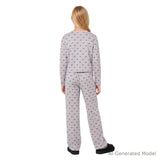 Tween (7-16) Girls Pointelle Pajama Set | Tiny Bows - Grey
