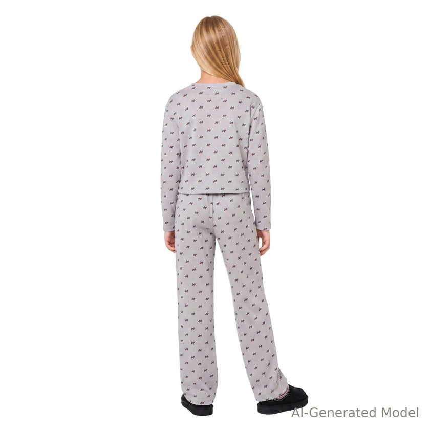 Tween (7-16) Girls Pointelle Pajama Set | Tiny Bows - Grey