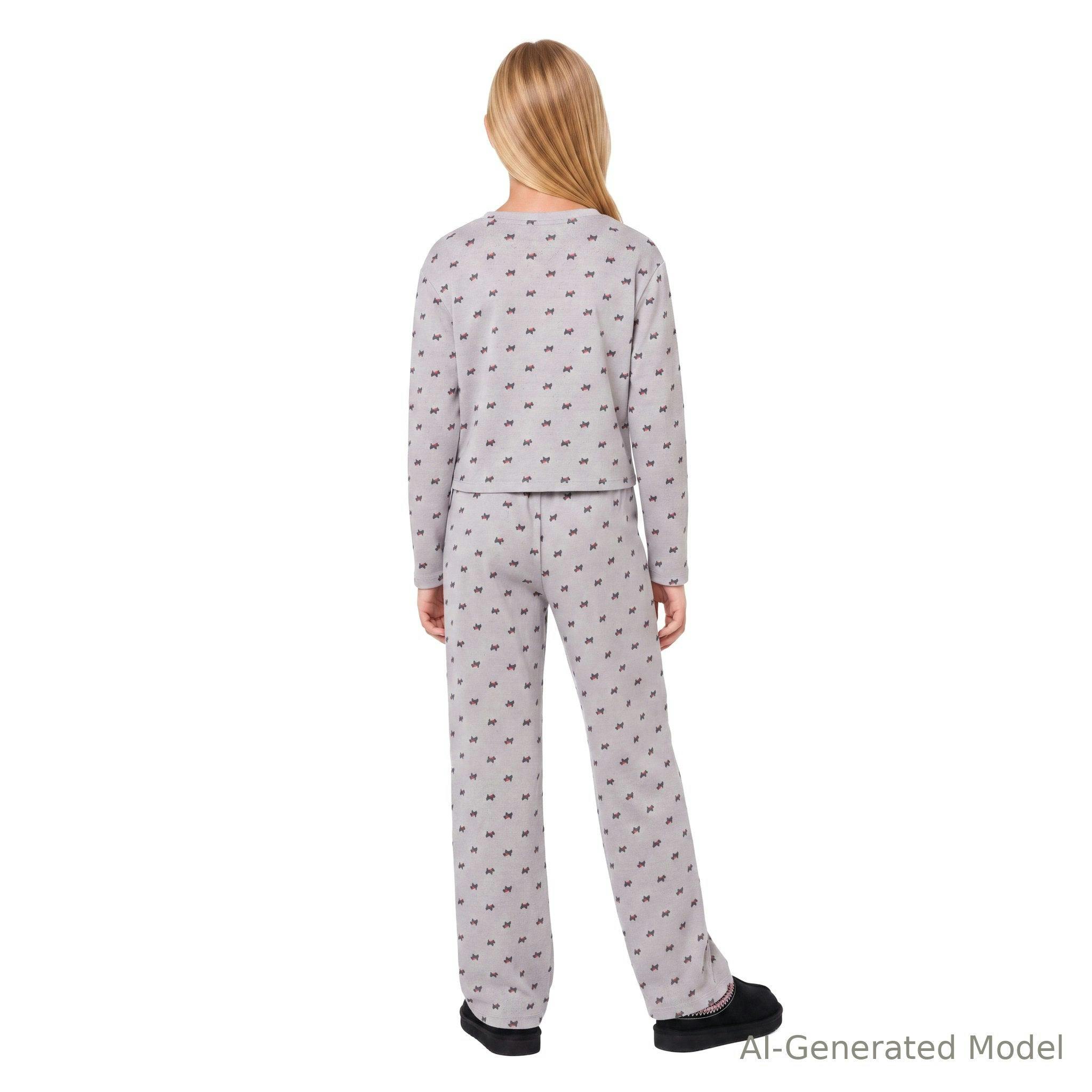 Tween (7-16) Girls Pointelle Pajama Set | Tiny Bows - Grey