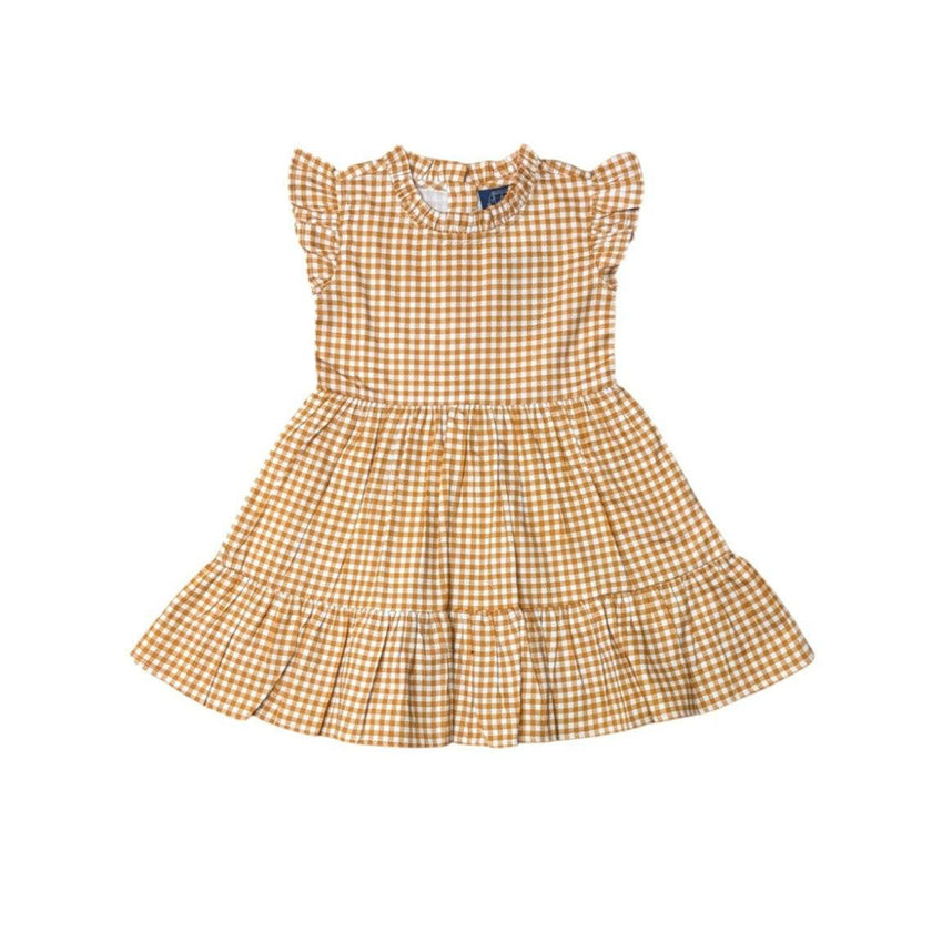 Orange Gingham Ruffle Dress