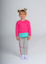 Long Sleeve Pink & Teal Layered T-shirt