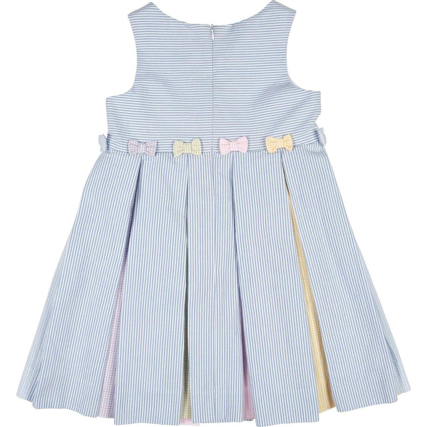 Multicolor Seersucker Pleated Dress