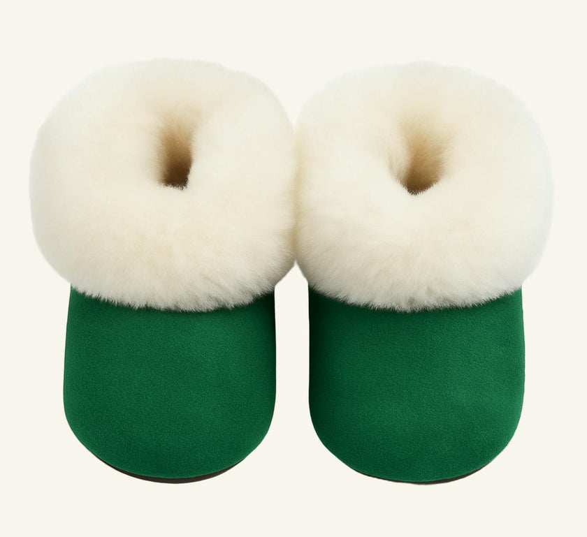 Kids Genuine Alpaca Fur Slippers | Handmade in Peru | Naturally Hypoallergenic | Emerald Green