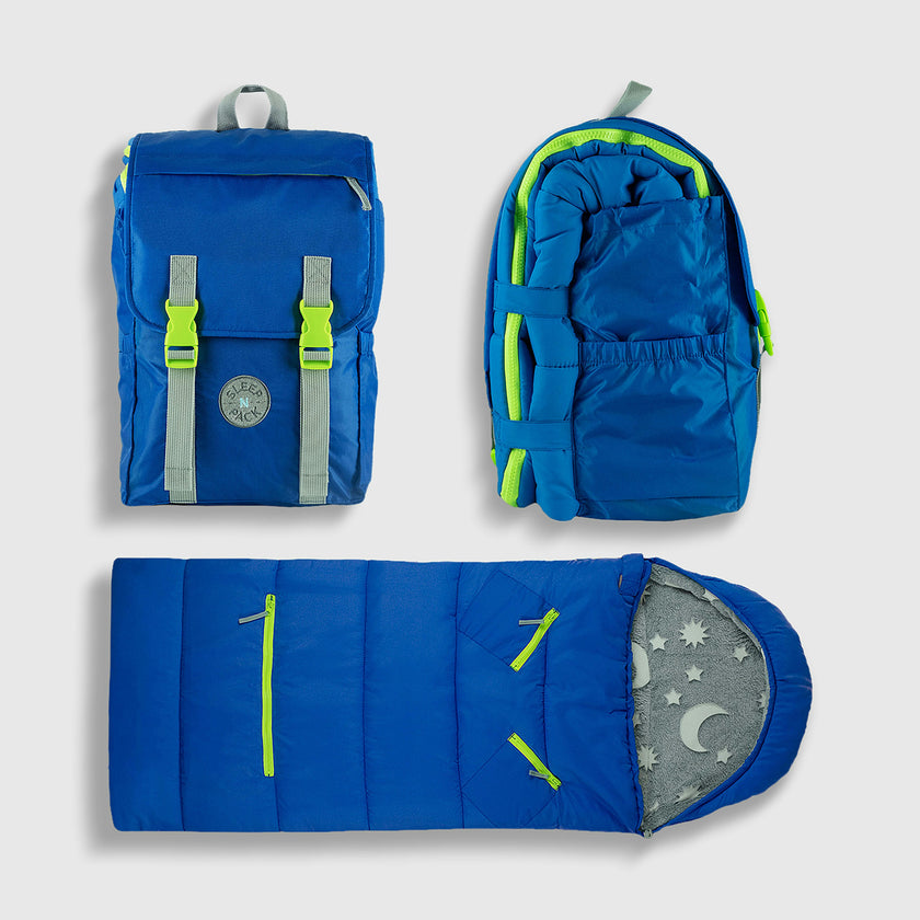 Sleep-N-Pack: Packable Sleeping Bag, Little Kid 3-6 yrs - Surfer Blue/Glow In The Dark Moon & Stars