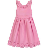 Organic Ruffle Collar Party Dress with Eyelet Embroidery, Pink