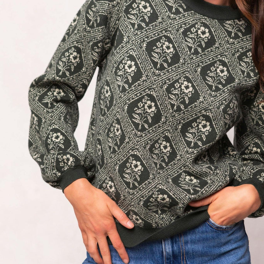 Vivienne Sweater in Emerald Lattice Bloom