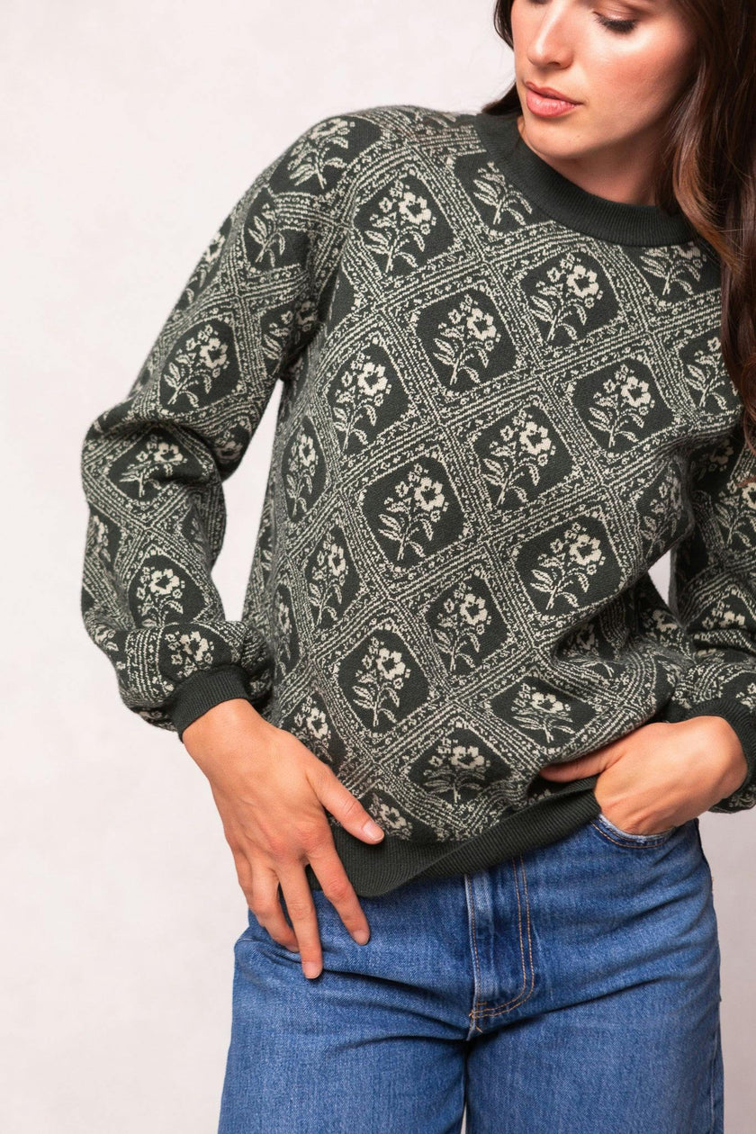 Vivienne Sweater in Emerald Lattice Bloom