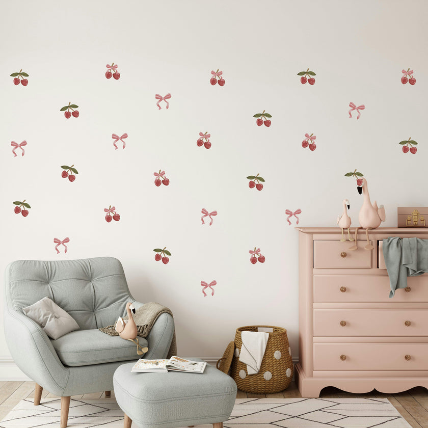 Peel & Stick Fabric Wall Stickers - Cherries & Bows