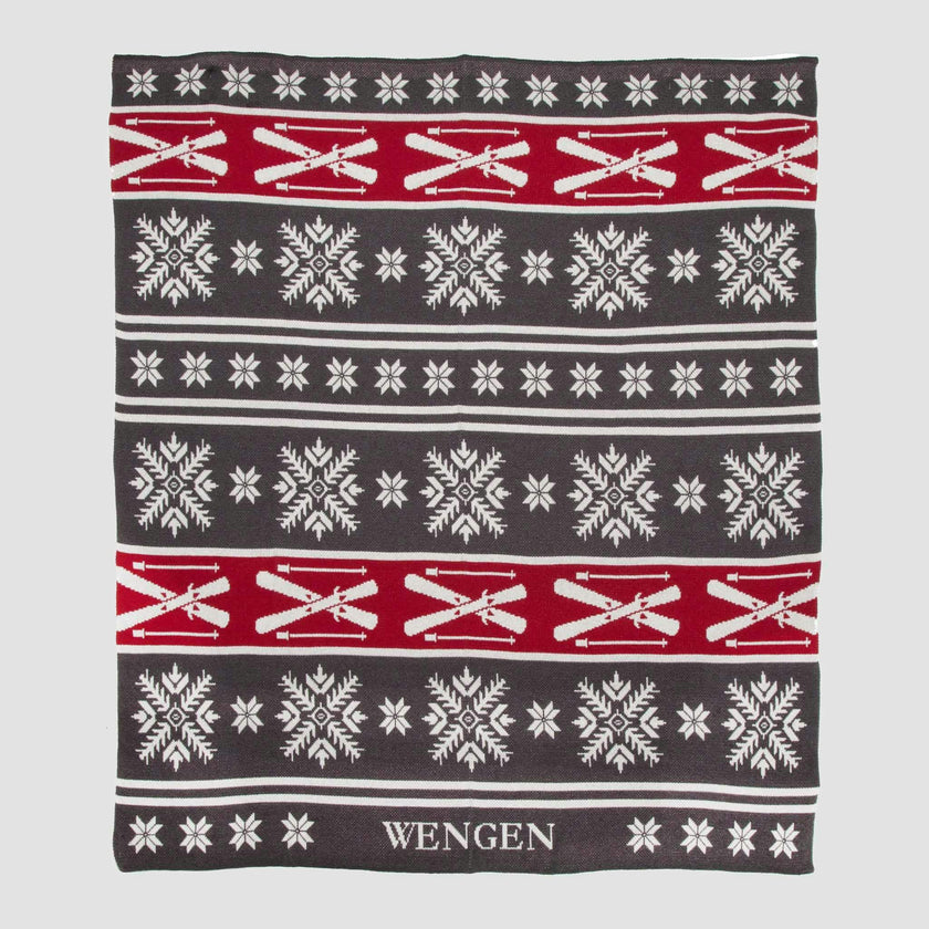 Custom Personalized Winter Holiday Sustainable Knit Throw Blanket - Fair Isle with Skis
