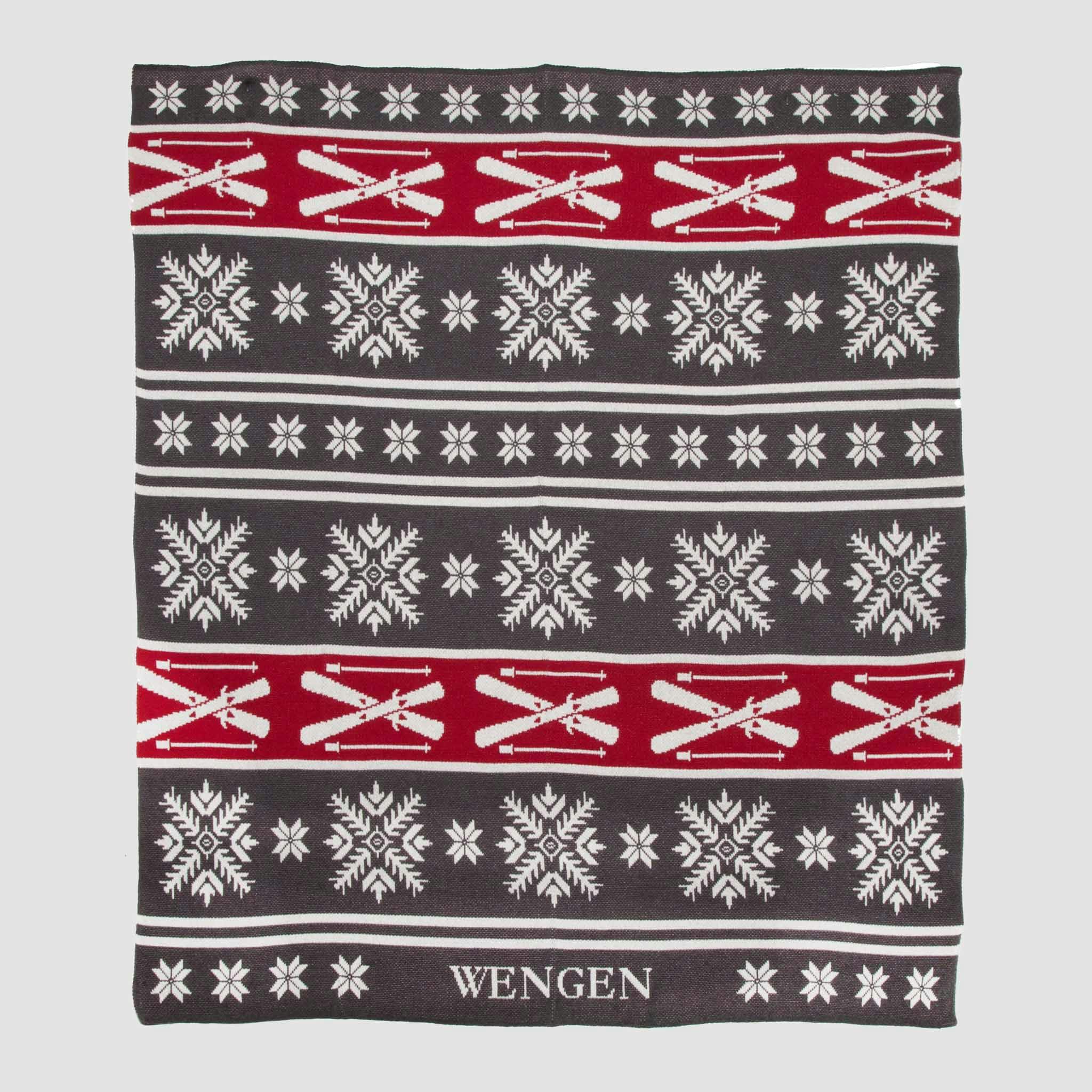 Custom Personalized Winter Holiday Sustainable Knit Throw Blanket - Fair Isle with Skis