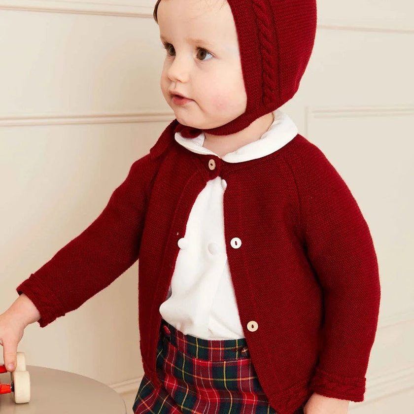 Contrast Trim 3 Button Cardigan in Red (3-18mths)