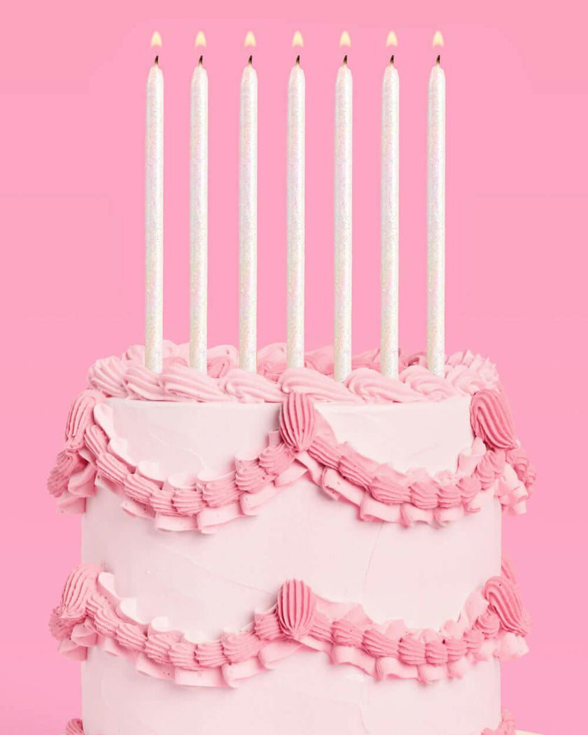 White Glitter Candles - 10 glitter candles