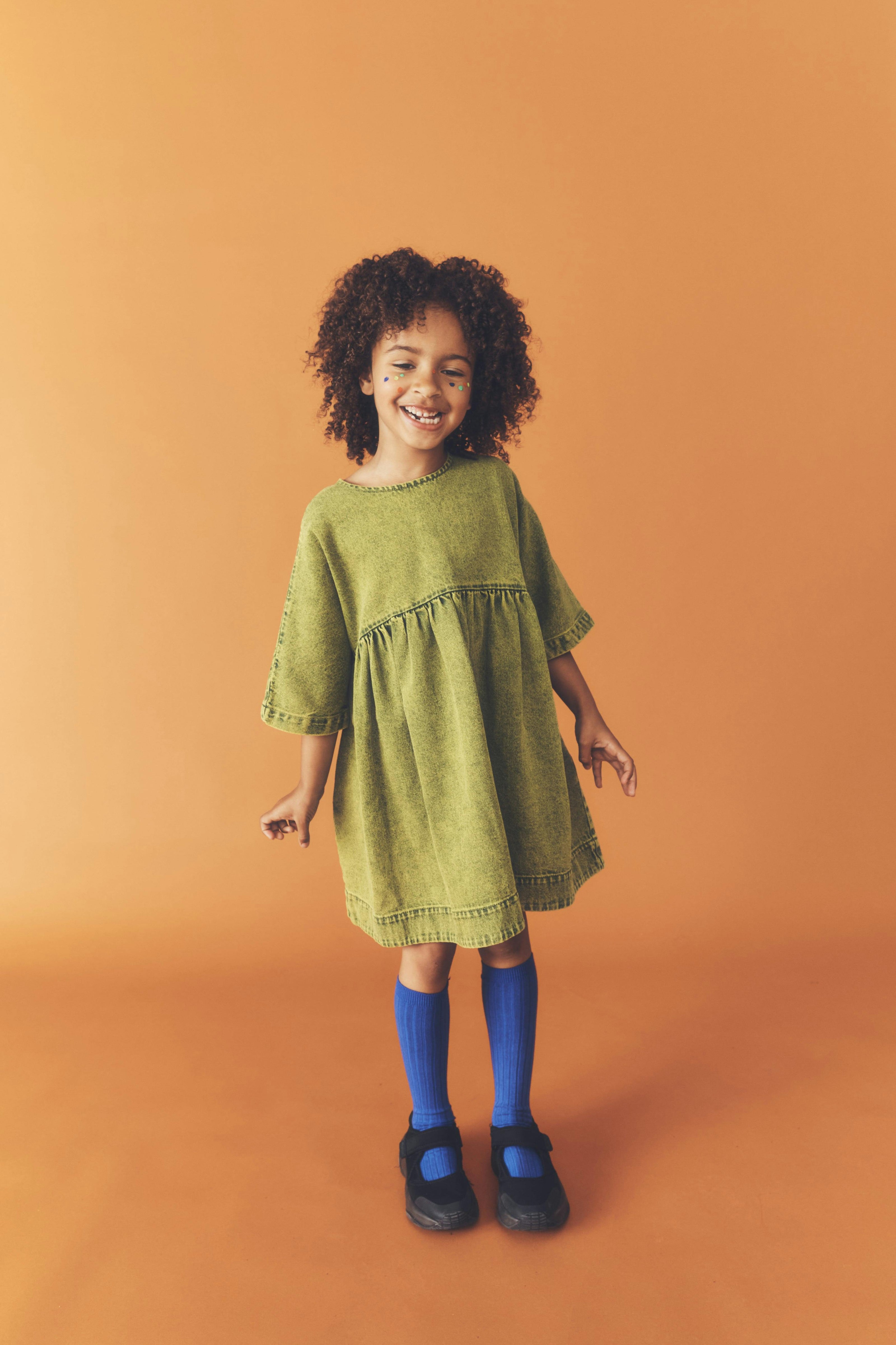 Kids Rumi Acid Green Overdye Denim Dress