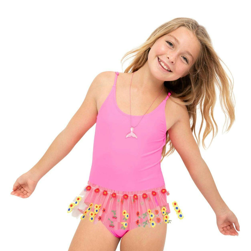 Floral Tutu Neon Pink Swimsuit