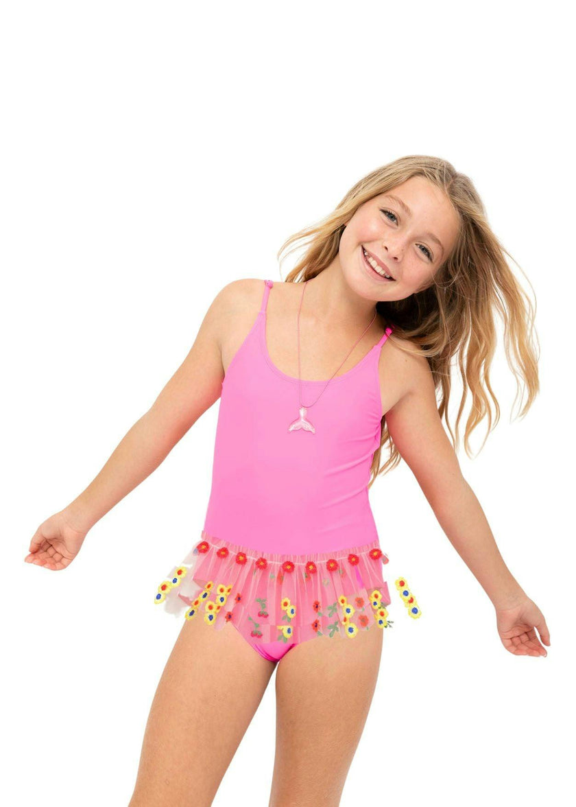 Floral Tutu Neon Pink Swimsuit