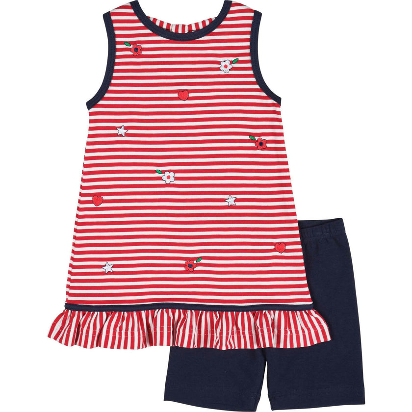 Stripe Knit Short Set With Emb Hearts