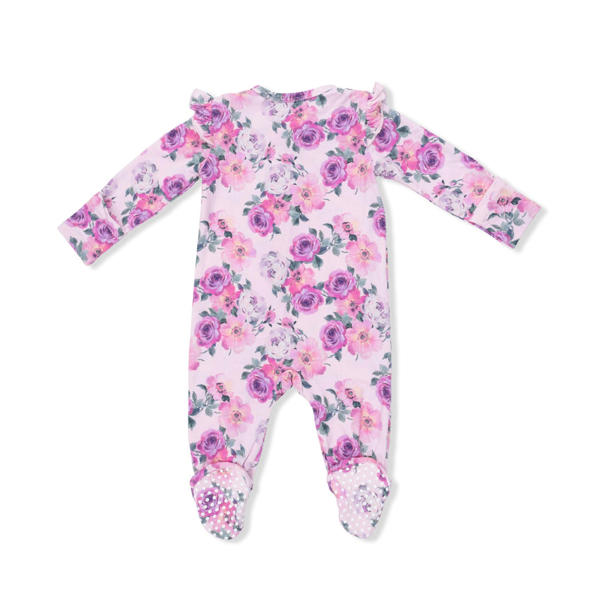 Rose Abundance - 2 Way Ruffle Sleeve Zipper Footie