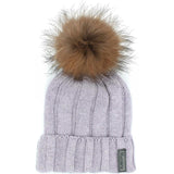 Ribbed Merino Wool Faux Fur Pom Pom Hat