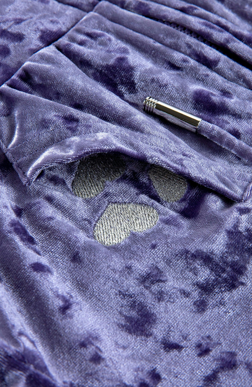 Velvet Zip Hoodie with Embroidered Hearts, Purple