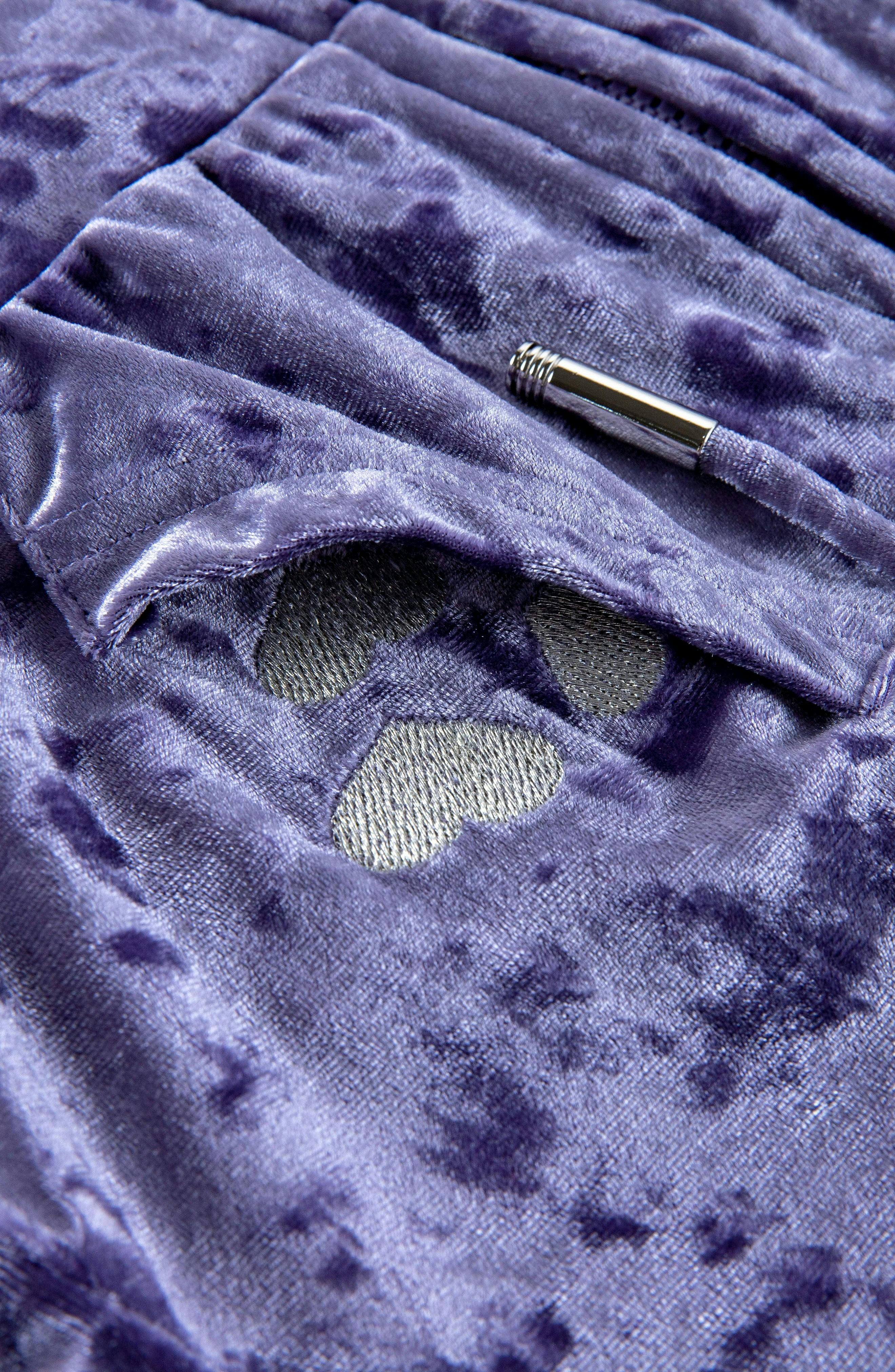 Velvet Zip Hoodie with Embroidered Hearts, Purple