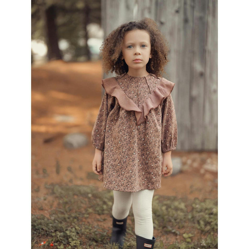 Closed Neck Floral Ruffle Dress
