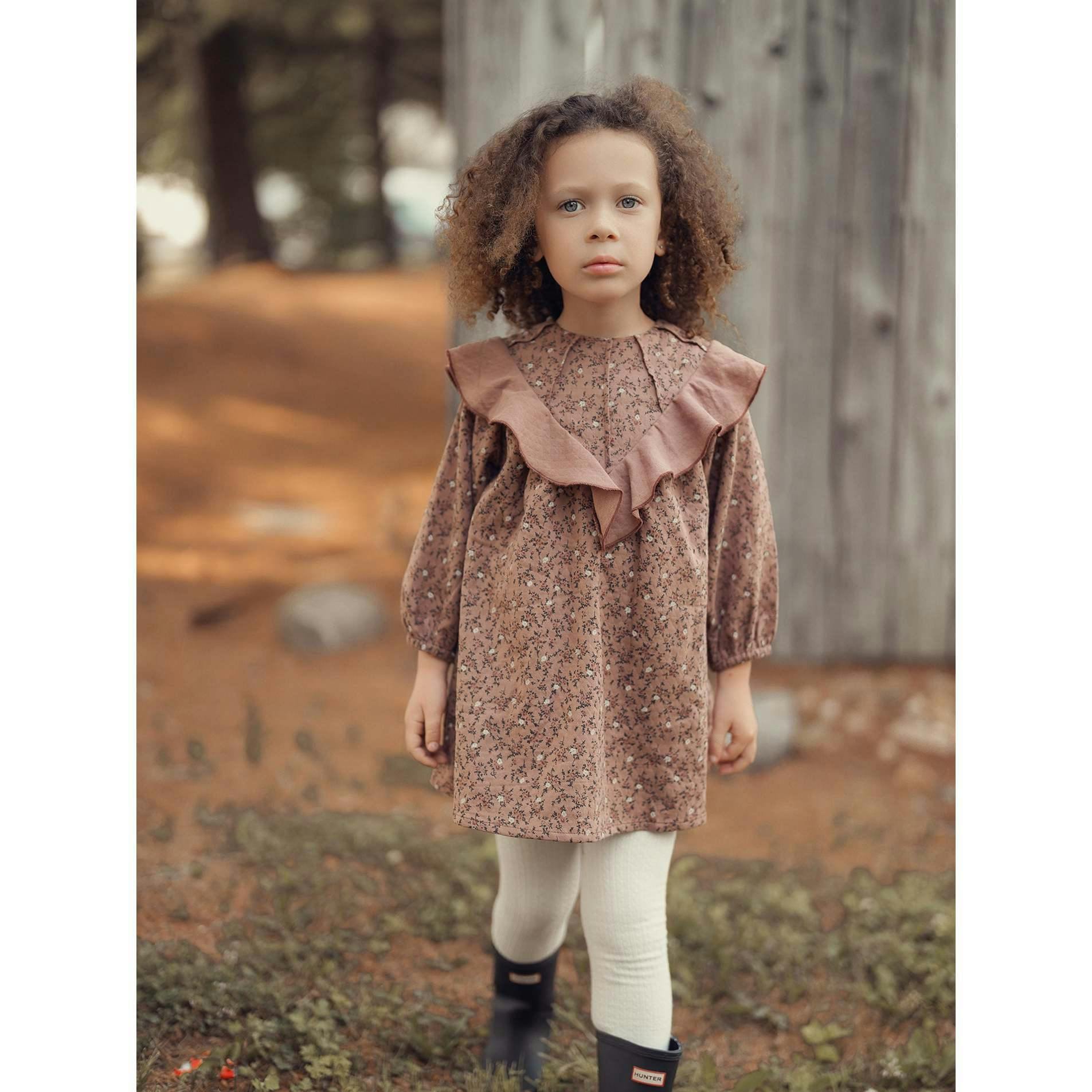 Closed Neck Floral Ruffle Dress