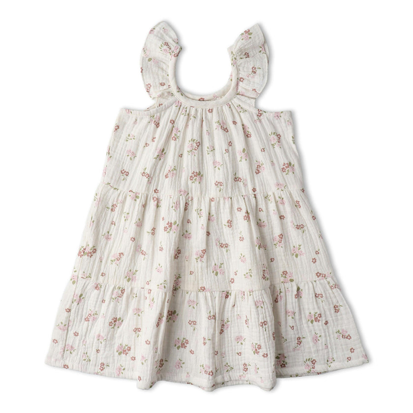Organic Ruffle Tiered Dress - Blush Floral