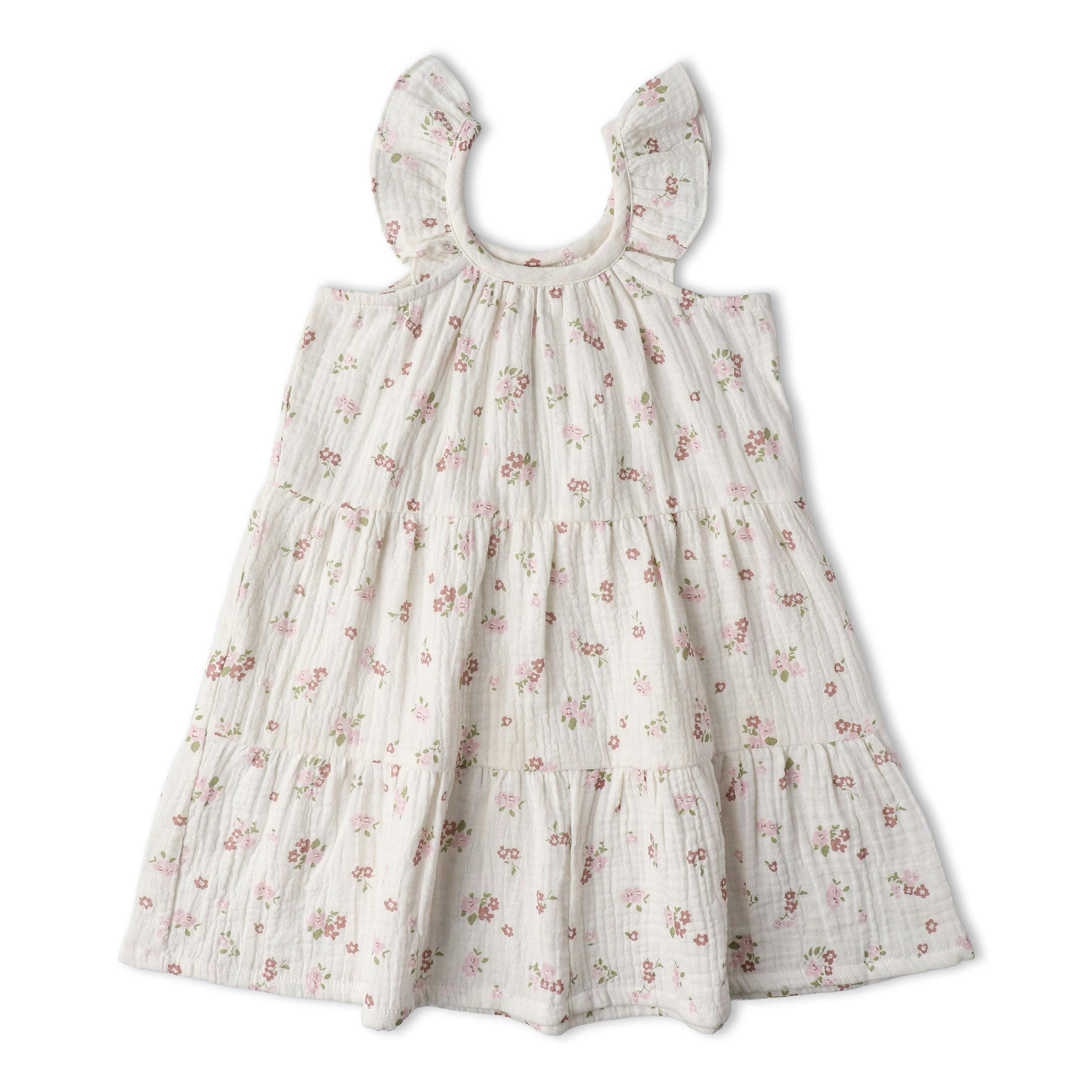 Organic Ruffle Tiered Dress - Blush Floral