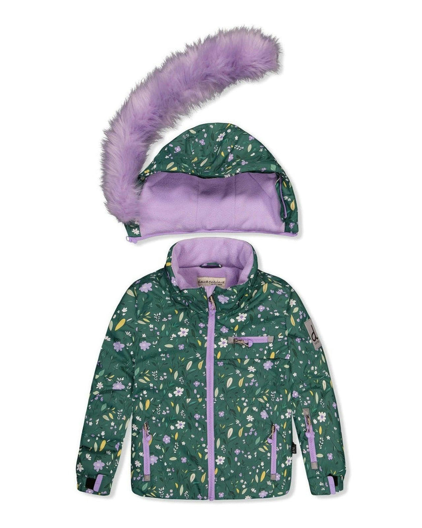 Two Piece Play Snowsuit Green Mini Flower Print