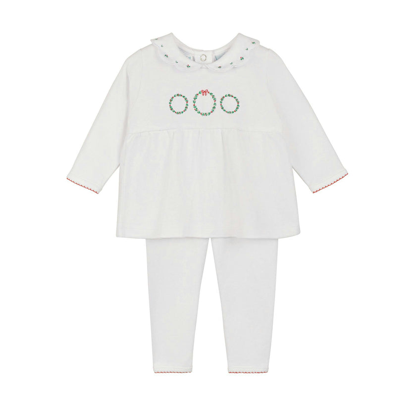 Girls Holiday Wreath Cotton 2-Piece Set