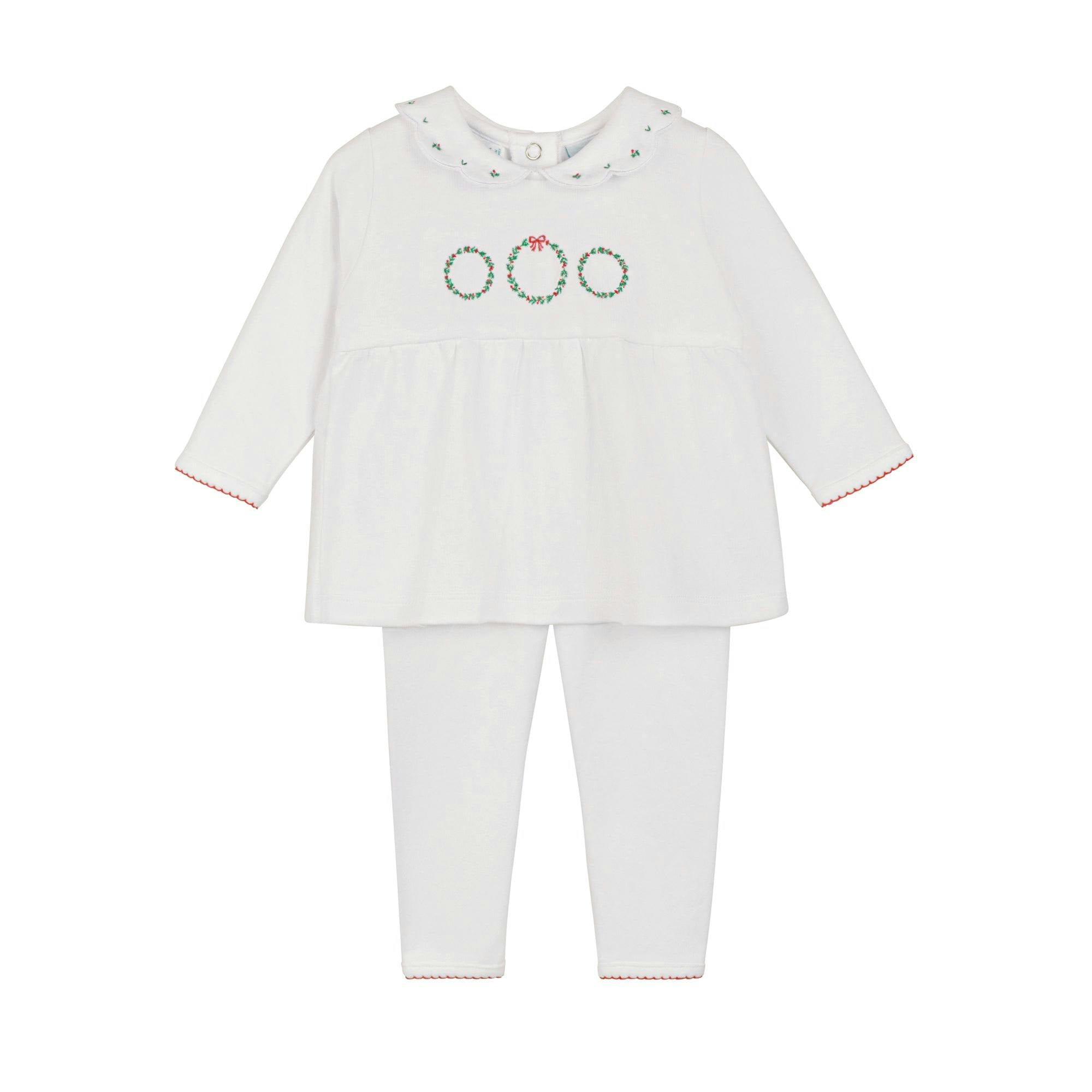 Girls Holiday Wreath Cotton 2-Piece Set
