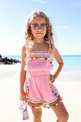 Pink Rainbow Pom Pom Romper