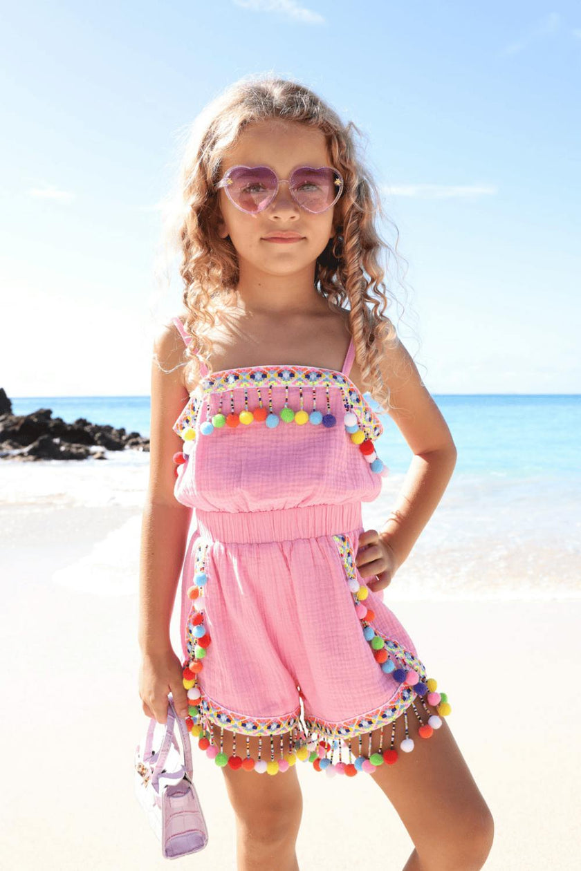 Pink Rainbow Pom Pom Romper