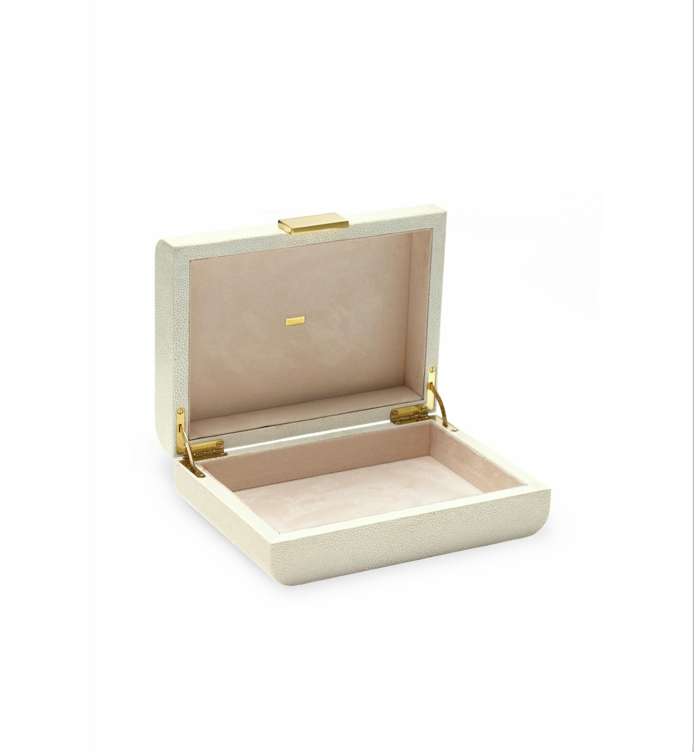 Modern Shagreen Small Jewelry Box, Cream