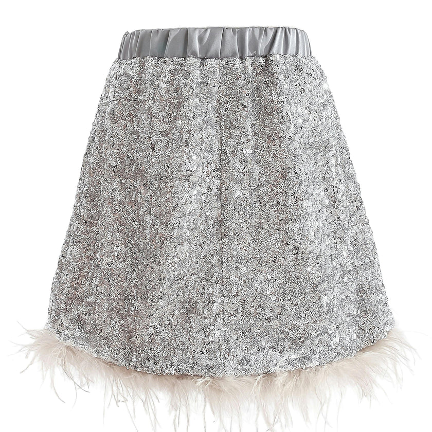 Silver Sequin Feather-Trim Set