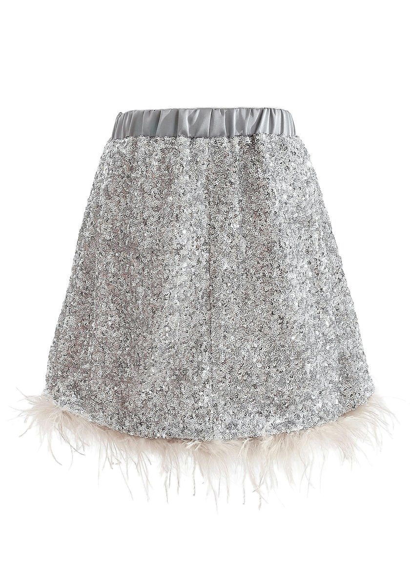 Silver Sequin Feather-Trim Set
