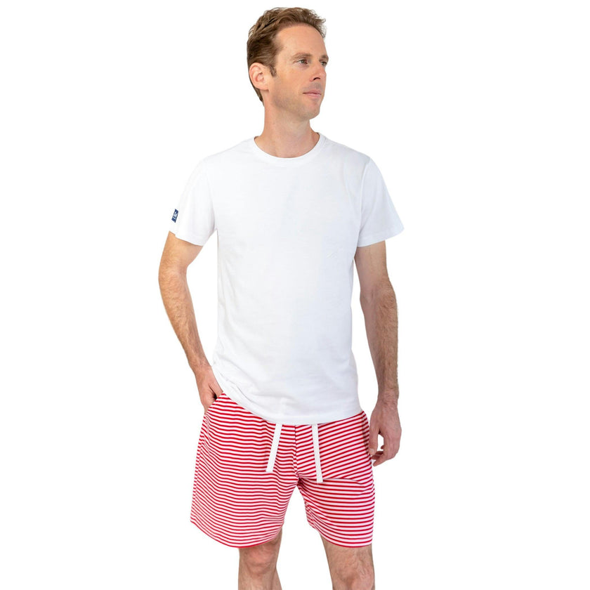Men's Red Stripe Jersey Sleep Shorts - Organic Stretch Cotton
