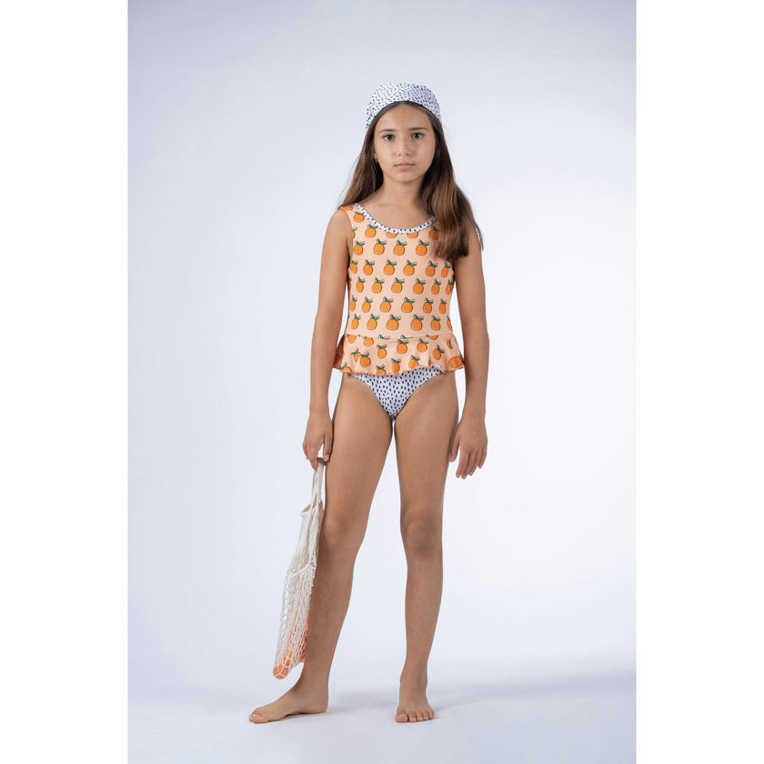 Oranges Print & Dots Swimsuit, Multi