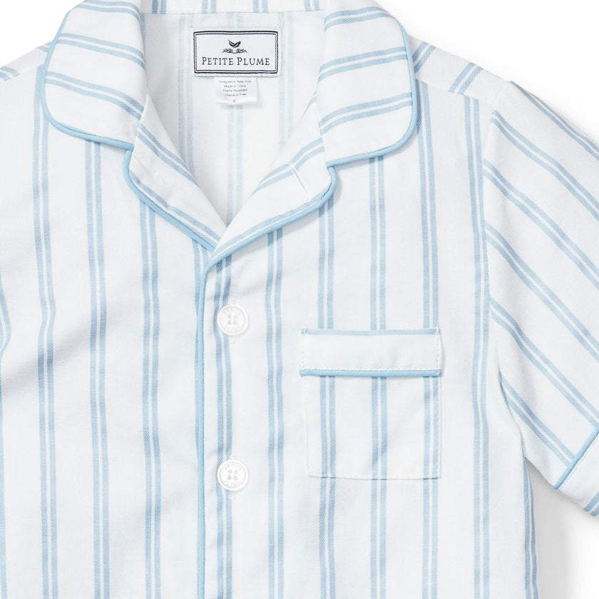 Kid's Twill Pajama Short Set in Periwinkle Stripe