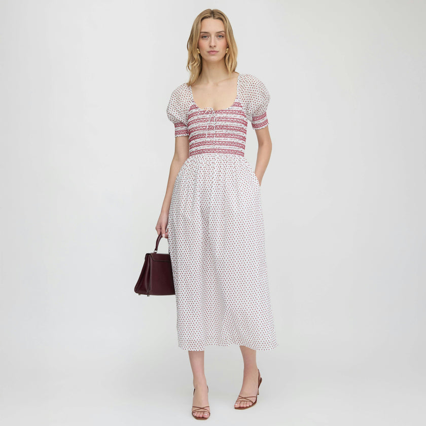 The Madeline Nap Dress - White Poppy Half Drop