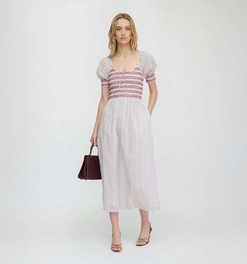 The Madeline Nap Dress - White Poppy Half Drop