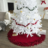 Hand Felted Wool Overlapping Flowers Border Maroon Christmas Tree Skirt 64"/72"