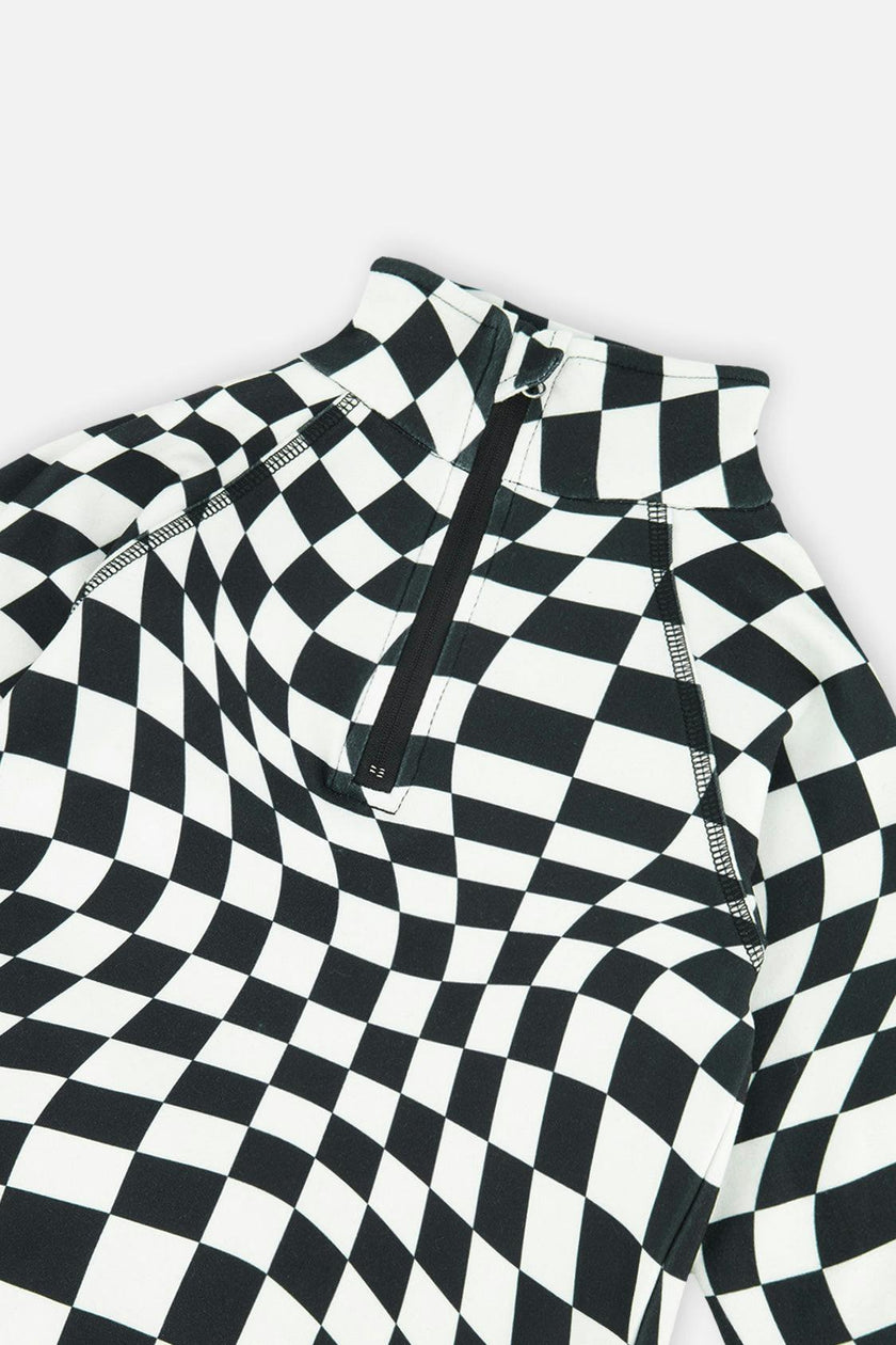Two Piece Thermal Underwear White Checkered Print